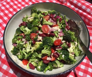 Picture of a beautiful broccoli salad.